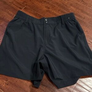 BURLEBO Men's Black Athletic Shorts with Dual Snap Waistband